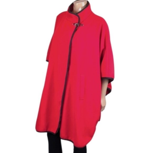 Vintage Laura Red Cape Black Trim Romantic Winter Poncho Coat Formal Christmas - Picture 1 of 15